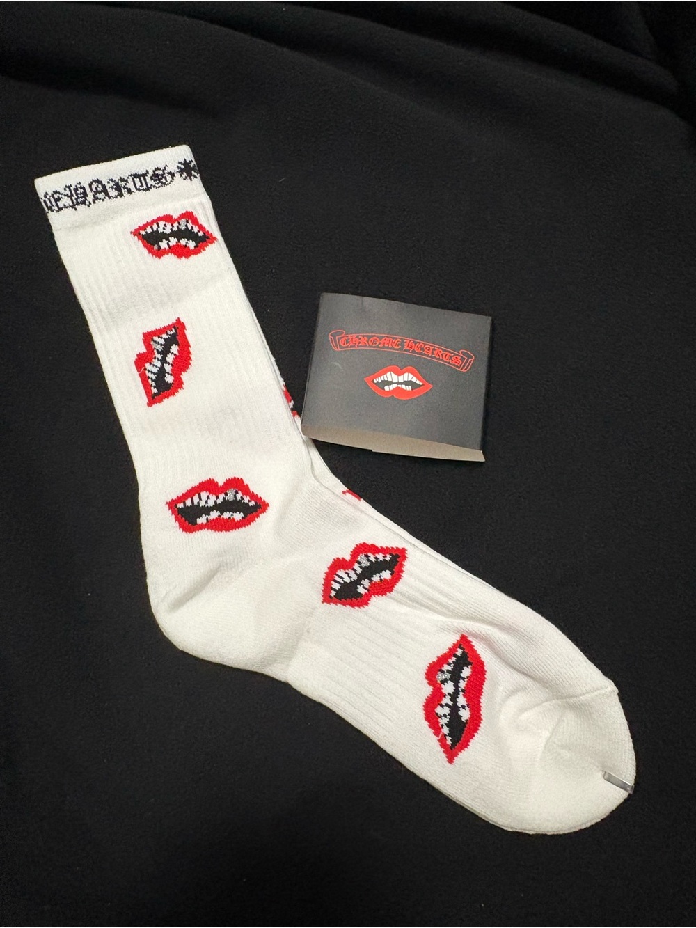 Chrome Hearts White Socks with Red & Black Lip Motif
